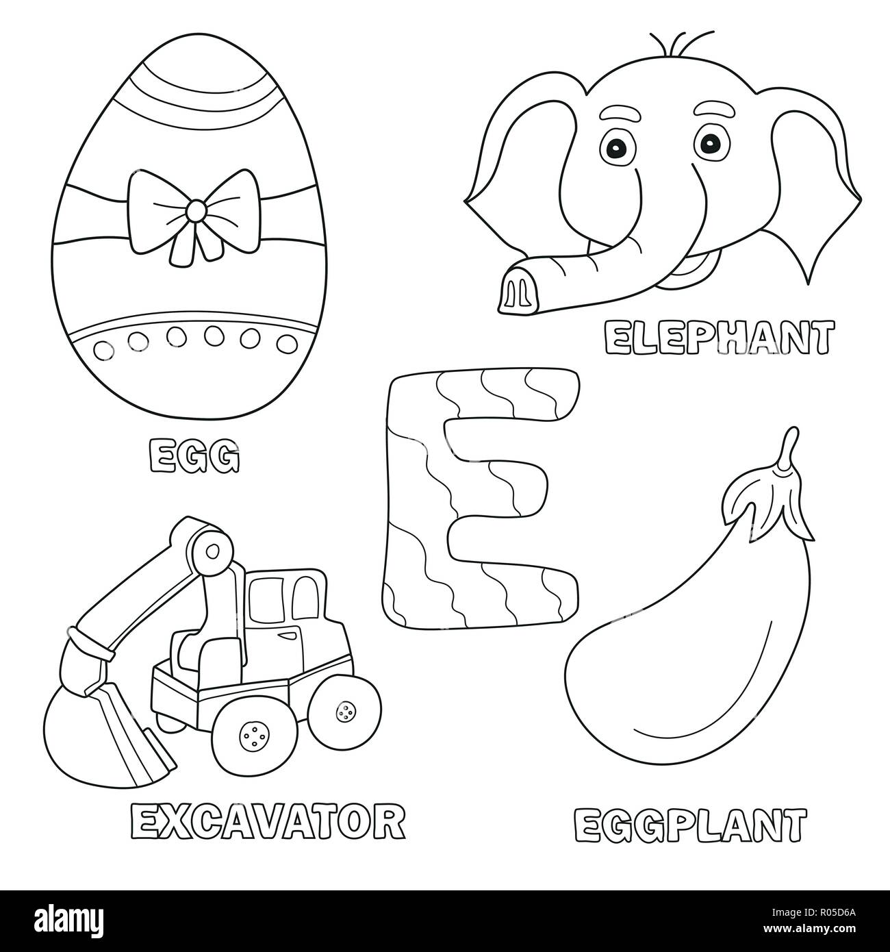 Kids Alphabet Coloring Book Page with Outlined Clip Arts