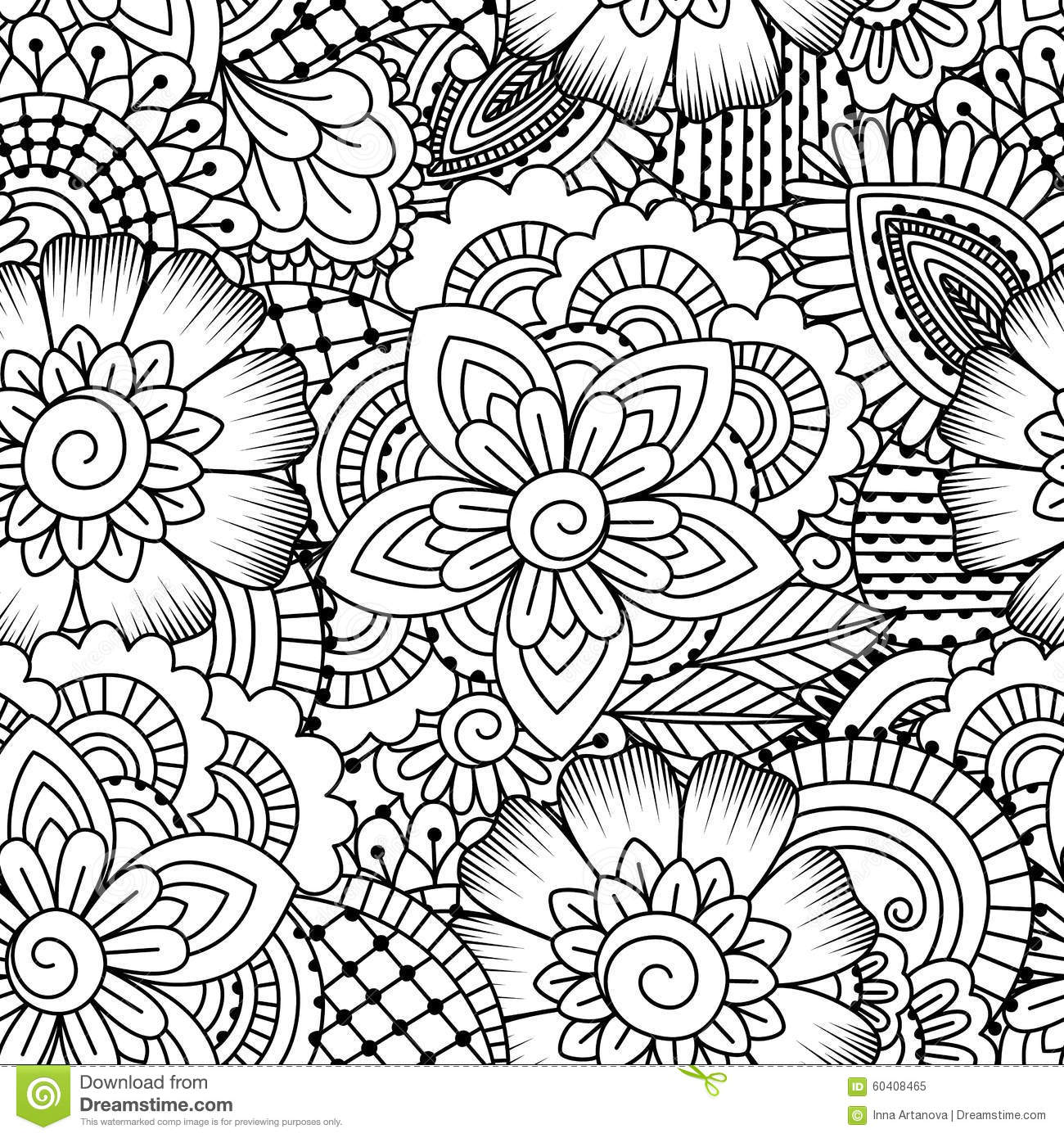 Coloring page featuring a seamless black and white pattern